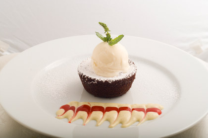 Chocolate cake with ice cream